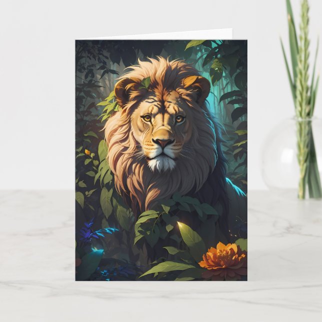 Lion impressionnant dans la jungle | Carte (Devant)
