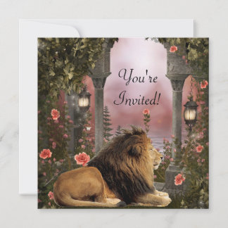 Lion in Enchanted Floral Garden Invitation de l'év