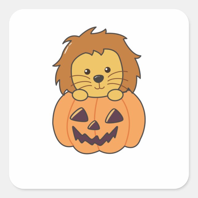 Lion in Pumpkin Orange Koalas Halloween Lion Quadratischer Aufkleber (Vorderseite)