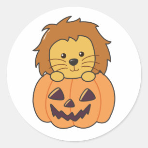 Lion in Pumpkin Orange Koalas Halloween Lion Runder Aufkleber
