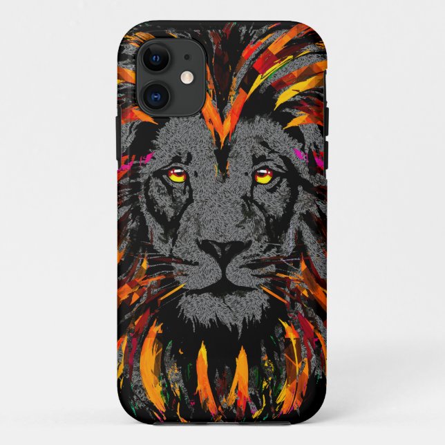 Lion iPhone 11 Case Orange Lion Head Illustration (Rückseite)