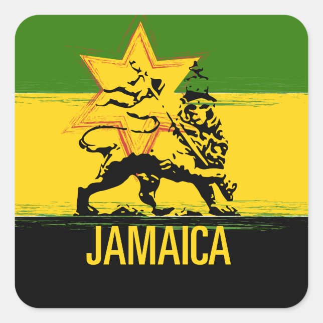 Lion jamaïcain de Juda Grand Sticker Carré (Devant)