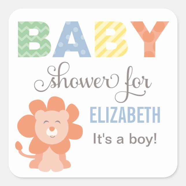 Lion Jungle Animal | Baby Boy Dusche Quadratischer Aufkleber (Vorderseite)