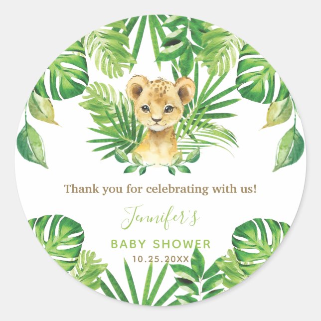 Lion Jungle Animals Greeneral Neutral Baby Shower Runder Aufkleber (Vorderseite)