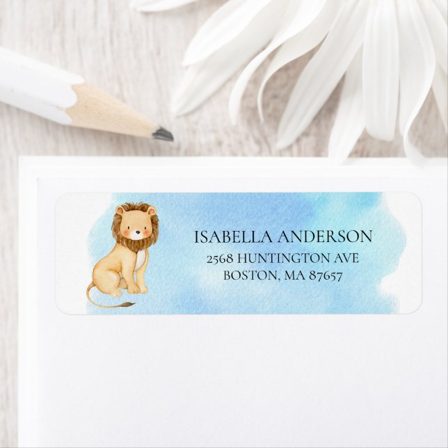 Lion Jungle Baby Showadresse Etikett (Insitu)