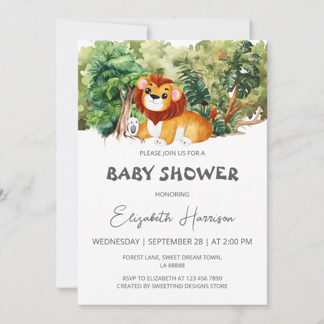 Lion Jungle Boy Baby Shower Einladung (Vorderseite)