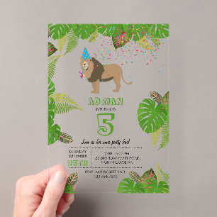 Lion Jungle Partying Tiere Geburtstagsparty Acryleinladungen