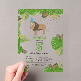 Lion Jungle Partying Tiere Geburtstagsparty Acryleinladungen