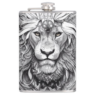 Lion King Wild Nature Illustration Line Epische Ku Flachmann