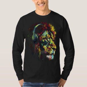 Lion Kopfhörer Musik Farben Zoo T-Shirt