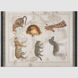 Lion Leopard Giraffe Africa Vintag Map Decoupage Seidenpapier