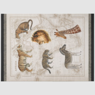 Lion Leopard Giraffe Africa Vintag Map Decoupage Seidenpapier