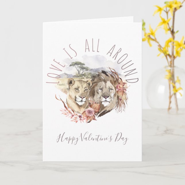 Lion Liebe Sahara Savanna Valentine's Day Karte (Gelbe Blume)