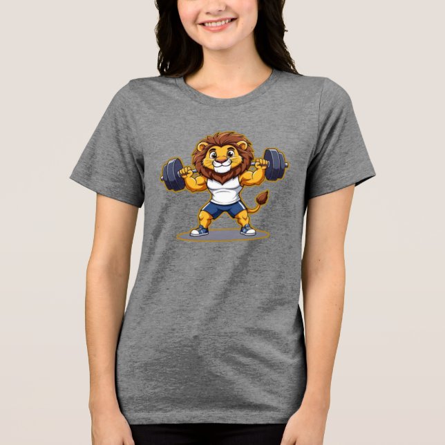 Lion Lifting Light Weights – Cute Gym Animal Illus Tri-Blend Shirt (Vorderseite)