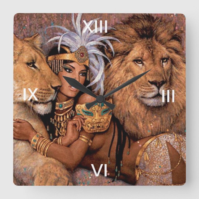 Lion Lioness Jungle Princess Wall Clock Quadratische Wanduhr (Vorderseite)