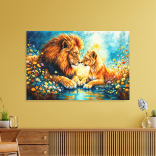 Lion Lioness Wildkatzen Liebe wild lebende Tiere Leinwanddruck