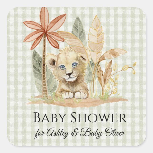 Lion Little King Zebra Giraffe Safari Baby Dusche Quadratischer Aufkleber (Vorderseite)