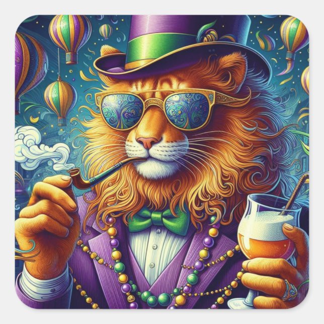 Lion/Louisiana Mardi Gras Quadratischer Aufkleber (Vorderseite)
