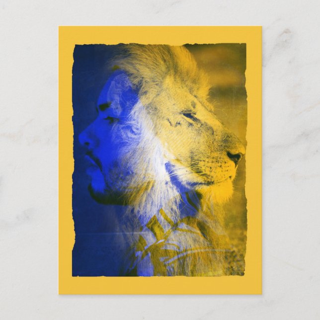 Lion Man Collage Postkarte (Vorderseite)