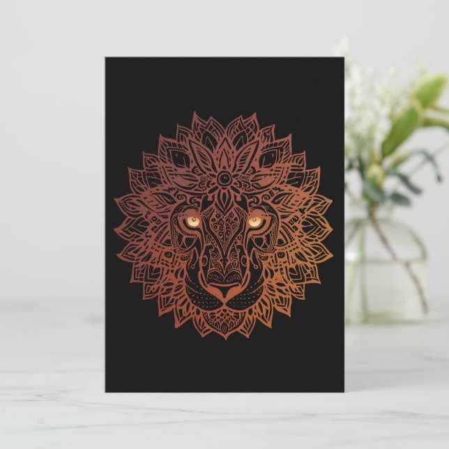 Lion Mandala Ornamental, handgezeichneter Lion Man Dankeskarte (Stehend Vorderseite)
