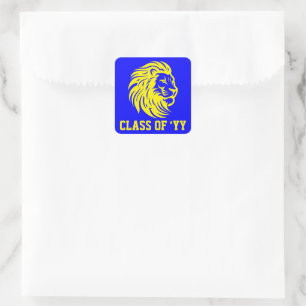Lion Mascot Blue and Yellow Graduate Quadratischer Aufkleber
