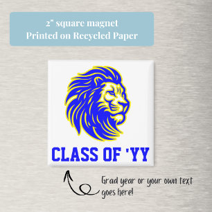 Lion Mascot Blue Yellow and White Graduate Gift Magnet