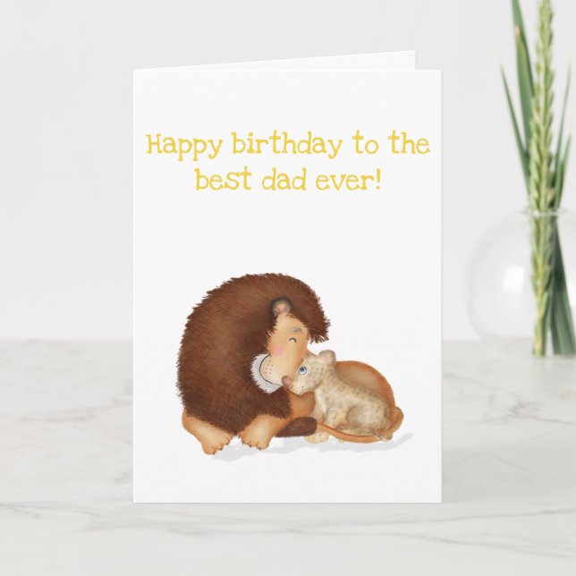 Lion mignon et petit meilleur papa jamais carte d' (Devant)