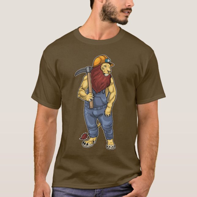 Lion Miner Pickaxe Mining T-Shirt (Vorderseite)