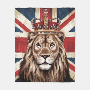 Lion mit einer britischen Flagge einer Krone Fleecedecke