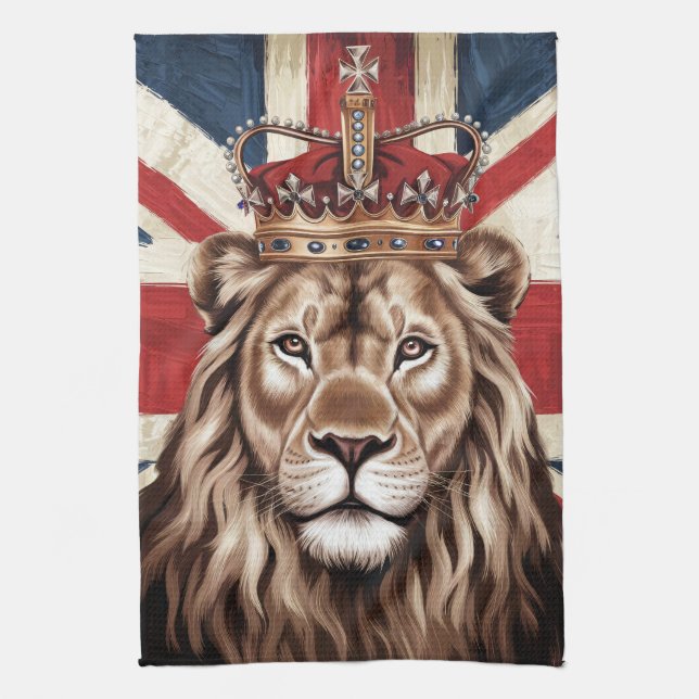 Lion mit einer britischen Flagge einer Krone Geschirrtuch (Vertikal)