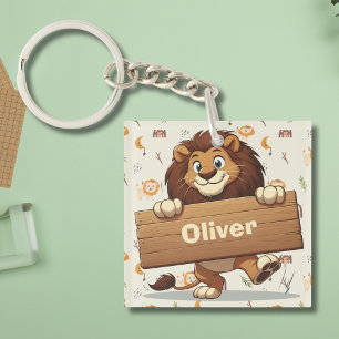 Lion mit Holzschild Schlüsselanhänger