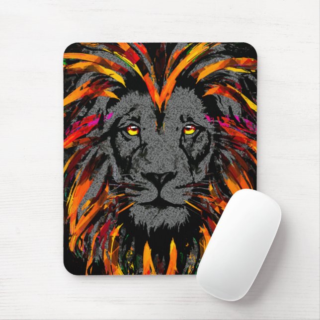 Lion Mousepad | Orange Dark Lion Mouse Pad (Mit Mouse)