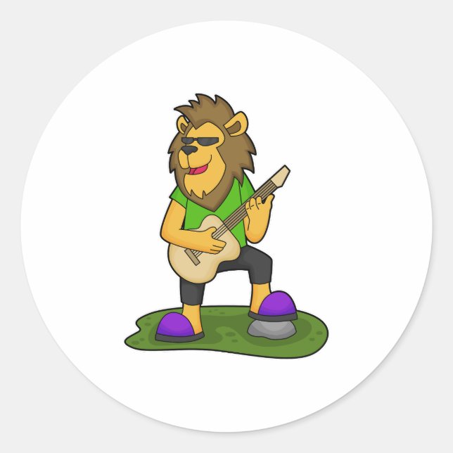 Lion Musician Gitarre Runder Aufkleber (Vorderseite)
