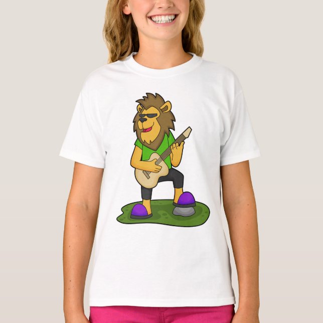 Lion Musician Gitarre T-Shirt (Vorderseite)