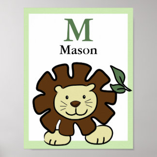 LION NAME PRINT Baby Zoo Animals Poster