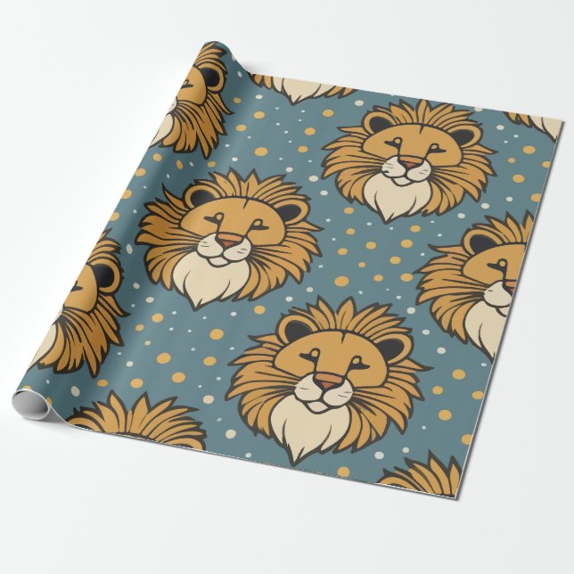 Lion-niedlich-Cartoon-Mustervorlage Geschenkpapier (Ungerollt)