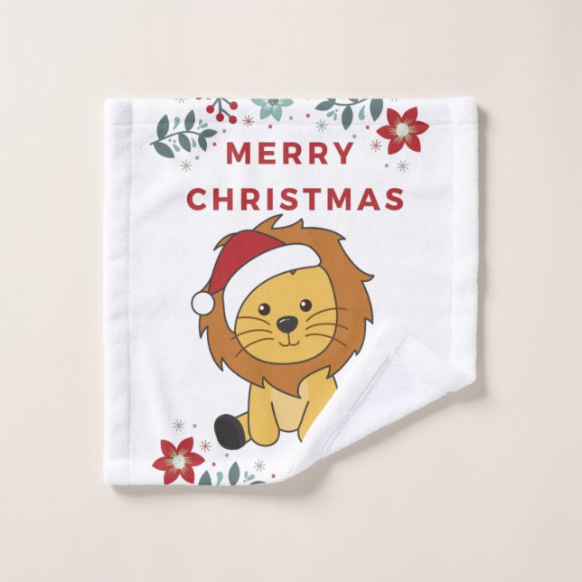 Lion Noël Neige Animaux d'hiver Lions (Gant de toilette)