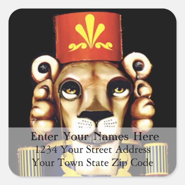 Lion Nutcracker Weihnachtsrücksendeadresse Quadratischer Aufkleber (Vorderseite)