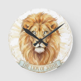 Lion of Judah Biblical Watercolor Wall Clock Runde Wanduhr