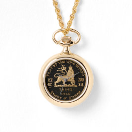 Lion of Judah Haile Selassie Rastafari Gold Watch  Armbanduhr