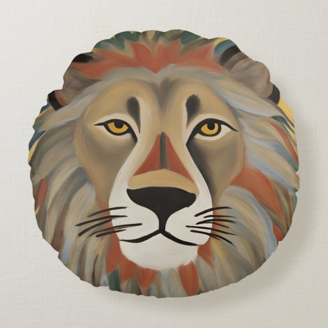 Lion Painting Rundes Kissen (Vorderseite)