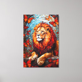 Lion painting that evokes the art of church glass leinwanddruck