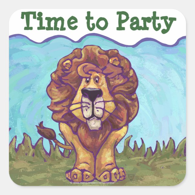 Lion Party Center Quadratischer Aufkleber (Vorderseite)