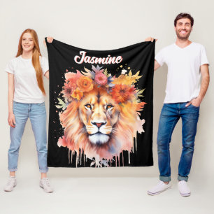Lion Pastel Blume Safari Watercolor Savannah Cat Fleecedecke