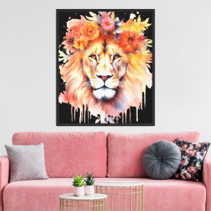 Lion Pastel Blume Safari Watercolor Savannah Cat Leinwanddruck
