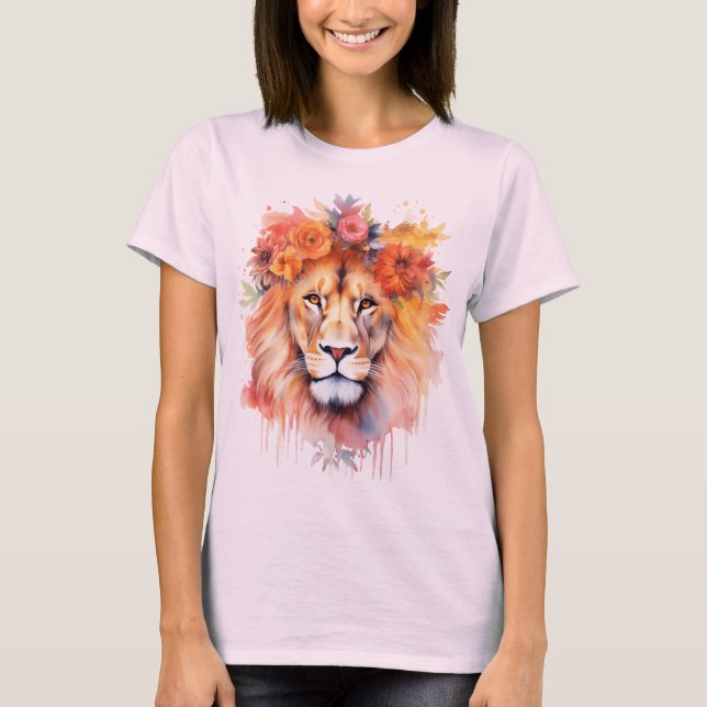 Lion Pastel Blume Safari Watercolor Savannah Cat T-Shirt (Vorderseite)