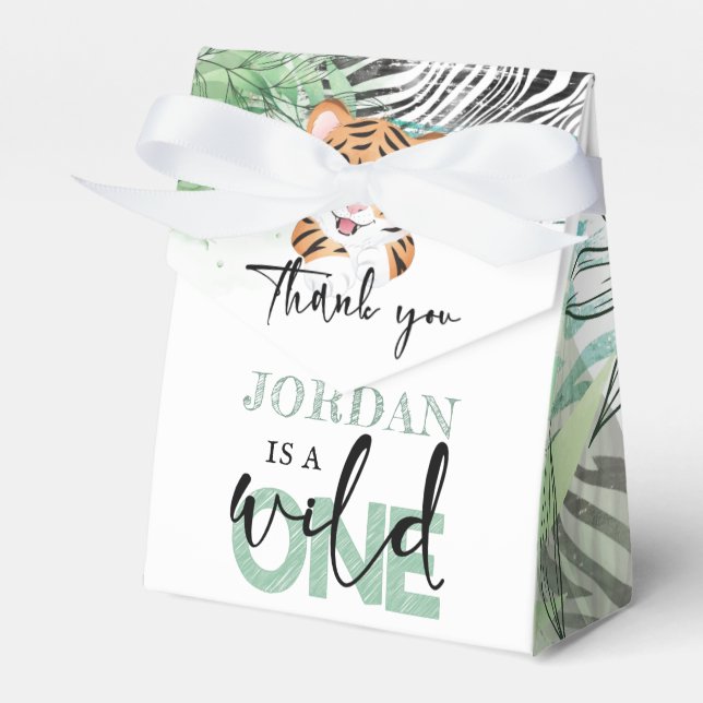 Lion Personalisiert Wild First Birthday Favor Box Geschenkschachtel (Vorderseite)
