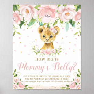Lion Pink Floral Wie groß ist Mama's Bauchspiel Poster
