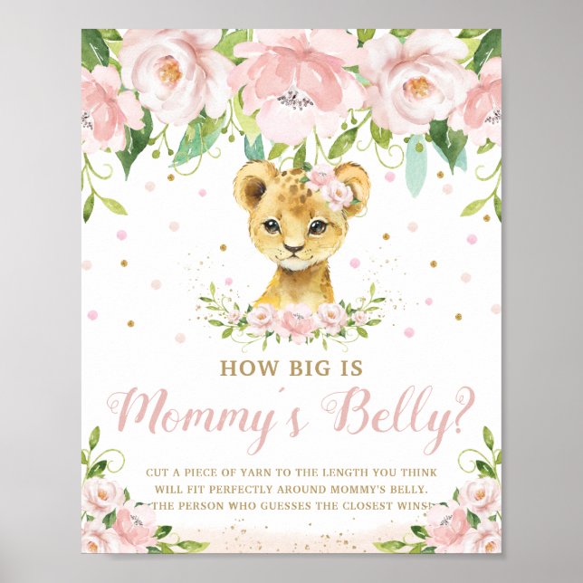 Lion Pink Floral Wie groß ist Mama's Bauchspiel Poster (Vorne)