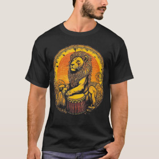 Lion Playing Djembe Drum Drumming Drummer Afrikane T-Shirt